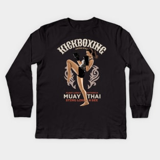 Kickboxing Girl Vintage Style Kids Long Sleeve T-Shirt